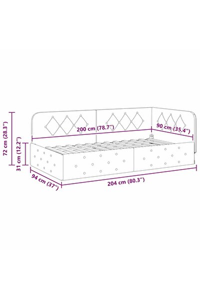 vidaxl Corner Bed Frame with Headboard Dark Grey 90 x 200 cm Fabric