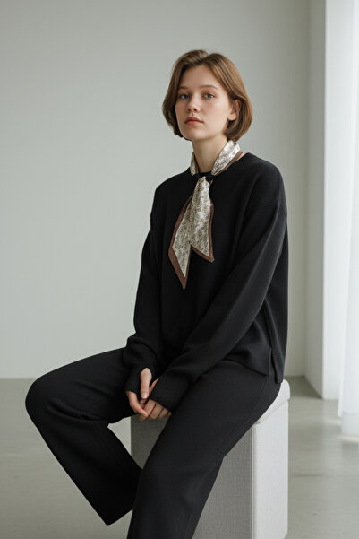 NEWCO Scarf, Biscuit Collar, Wide Leg, Two-Piece Knitwear Set