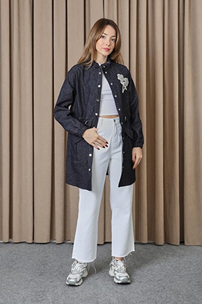 Puane Жіноча туніка з тунелем на талії та аксесуарами з деніму - 10732TUN - NAVY