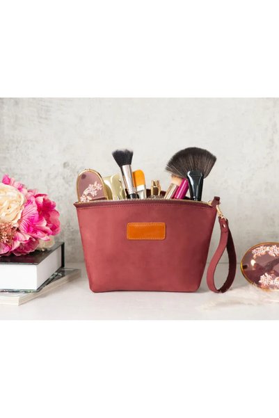 PLM Luna Women's Travel Cosmetic Care Makeup Bag Organizer Claret Red