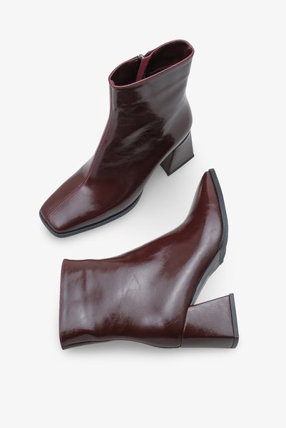 İNNABUTİKK Lenas Women's Square Toe Heeled Boots - Burgundy Wrinkled
