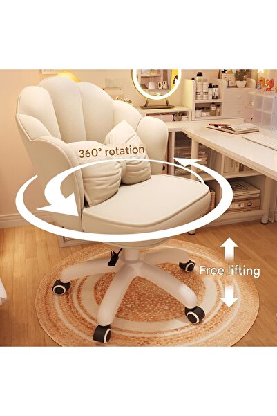 Generic Height Adjustable Makeup Chair 360ْ Swivel Vanity Chair with Padded Casters and Cushion- Beige