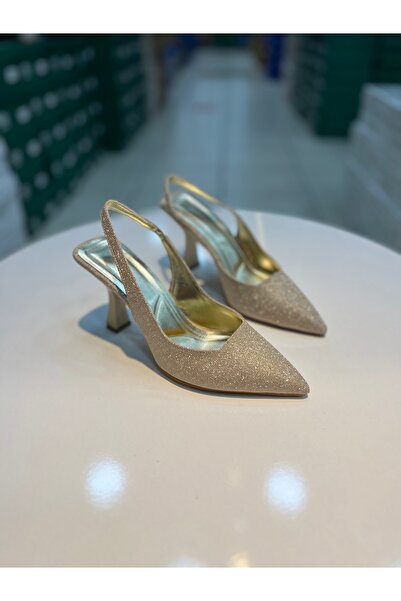 Alphus Pantofi cu toc pentru femei Serrace, cu material argintiu, cu spatele ...