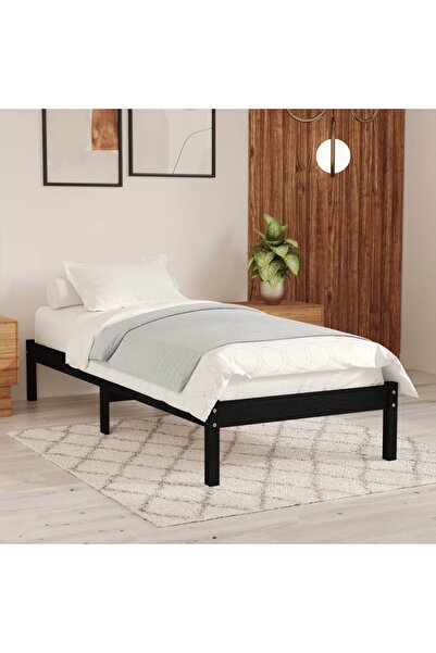 vidaxl 810006 Bed Frame without Mattress Black Solid Wood 90x200 cm