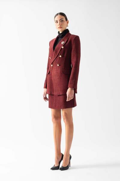 Spazio Clack Mono Yaka Asimetrik Tüvit Ceket BORDO