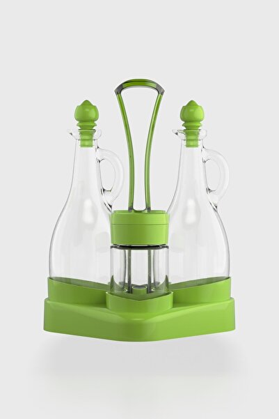 Renga Kibele 5 Piece Glass Oil and Salt Shaker Set with Stand 151064 Green