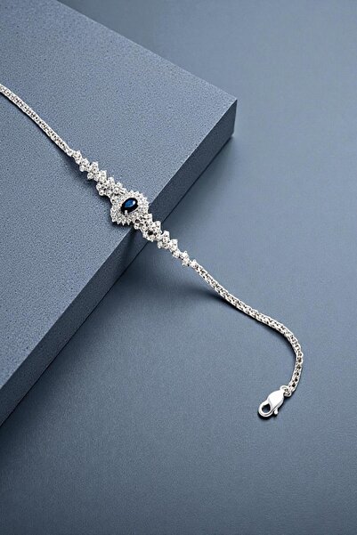 OSMANLI GÜMÜŞ Çise Safir Taşlı Gümüş Su Yolu Bileklik