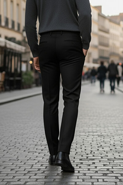 NAZEF Special Production Slim Fit Side Pocket Black Classic Winter Fabric Trousers