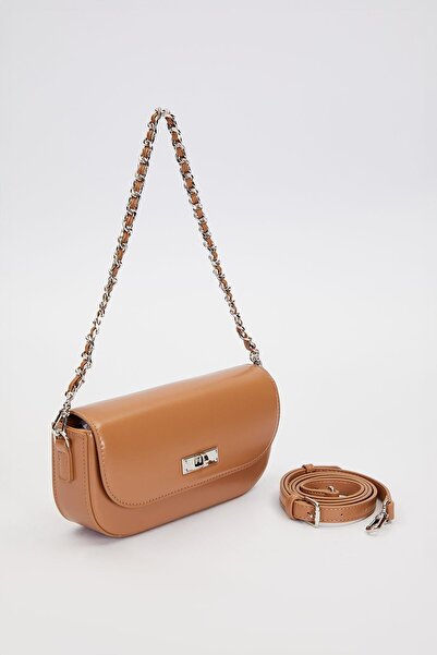 Levidor Brown Silver Lock Detailed Shoulder Bag
