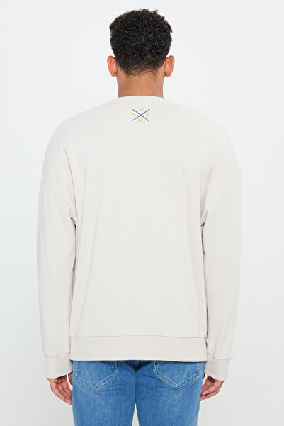 AC&Co / Altınyıldız Classics Φούτερ με άνοιγμα στο λαιμό σε ανοιχτό μπεζ χρώμα, με άδεια χρήσης της Ρεάλ Μαδρίτης, 3 νήματα, βαμβακερό, oversized ταιριάζει σε όλα τα μεγέθη