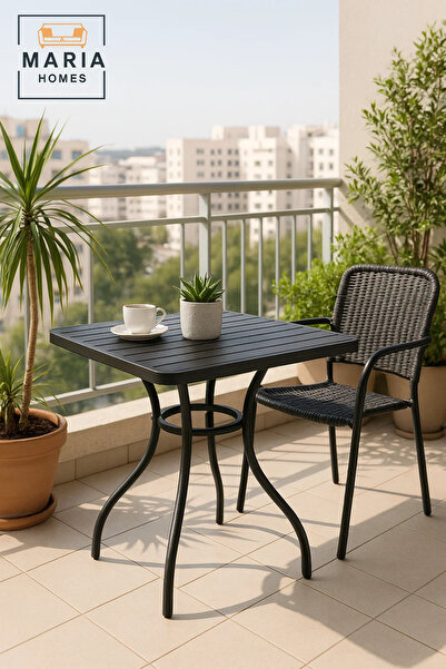 MARIA HOMES Modern Black Square Cafe Table 80x80x75 cm Outdoor Indoor Metal D...