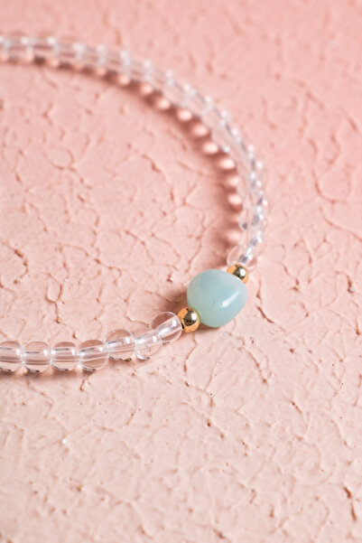 OSMANLI DOĞAL TAŞ Certified Crystal Quartz, Amazonite Silver Clasp Natural Stone Bracelet (Sk:062)