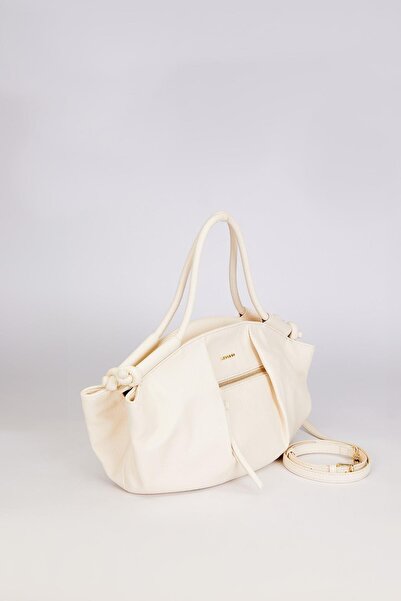 Levidor Cream Knot Strap Detailed Shoulder Bag