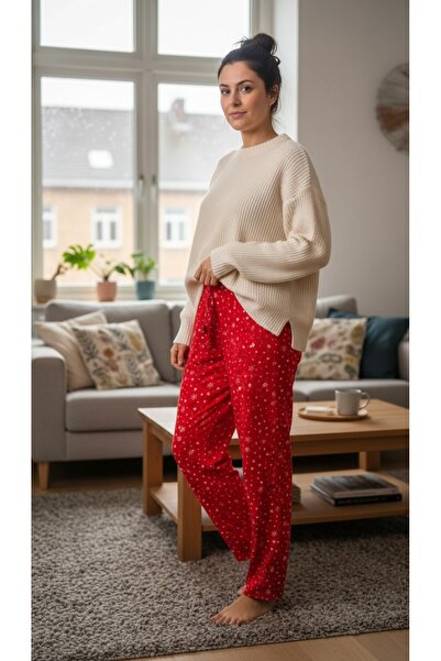 gigigiyim Snowflake Patterned Suede Women's Pajama Bottoms