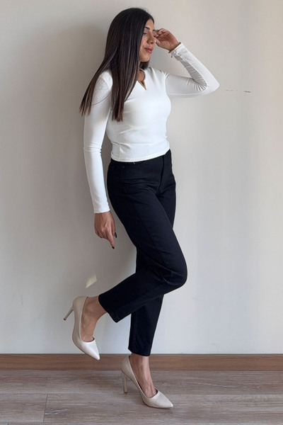 CİDDE Women's Collar Metal Ottoman Fabric Body Blouse