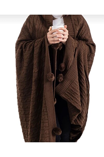 Keremhome *Ponponlu Triko TV Battaniyesi – Yumuşak Örgü Diz Örtüsü & Omuz Şal...