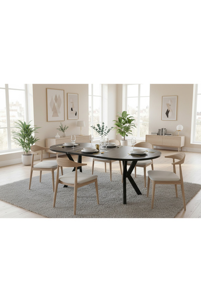 Rocashome Luna Black 90x175 cm Yemek Masası (SADECE MASA) METAL AYAKLI-Mutfak...