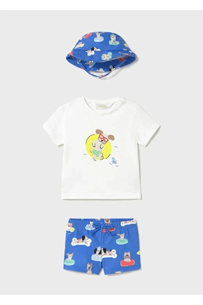 MAYORAL Yenidoğan erkek 3 parçalı güneş korumalı mayo seti 1618