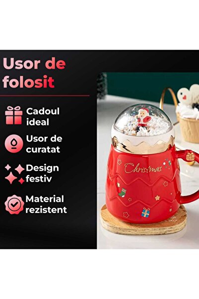 Timebox Christmas themed ceramic gift mug Snow-globe Lid & handle Easy to clean Durable material Festive...
