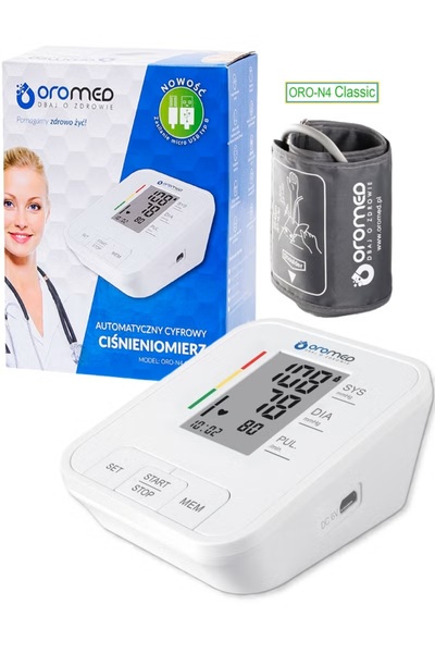 OROMED Automatic upper arm blood pressure monitor for home use; detects irregular heartbeat; accurate measurements and results.