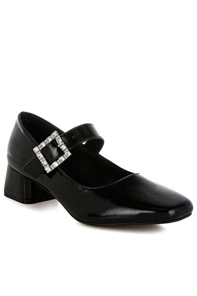 london Rag Women Diamante Brooch Metallic Mary Jane Pumps in Black