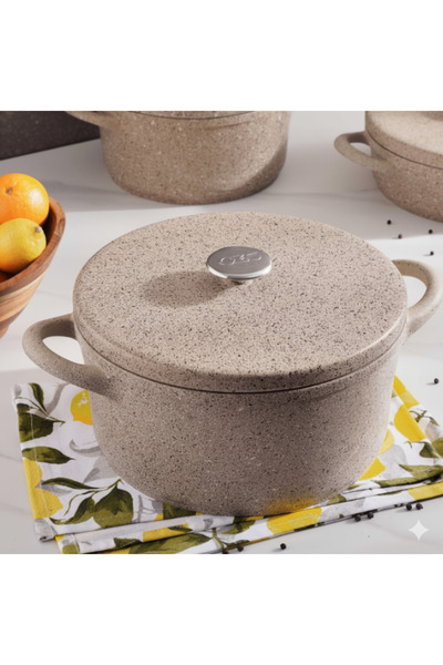 ozo Premium Beige Wave Oven Safe Die Cast Non-stick Cookware Set Made in Turkiye | 3556