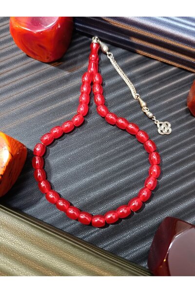 Anemore Collection Stick Amber Prayer Beads – Fire Red Capsule Cut