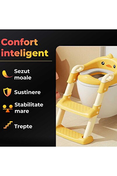 Timebox Toilet step reducer for kids, foldable stand with seat and handles, safe for adult toilet, yellow