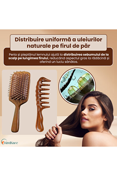 KindKare Sandalwood brush and comb set, 100%, brushing and detangling