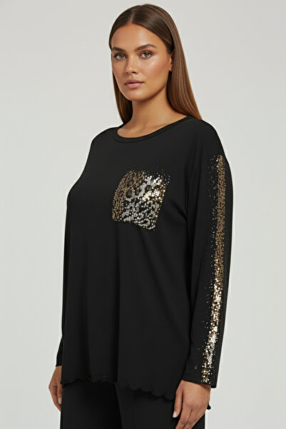 Mivoon Γυναικεία μπλούζα με μακρύ μανίκι με λεπτομέρεια από πέτρα, ελαστική μπλούζα