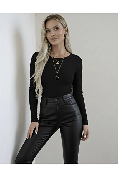 hashtag Women's Long Sleeve Crew Neck Viscose Basic Bodysuit – Stylish Casual Top