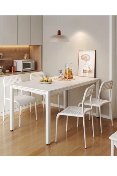 MAAS Modern rectangular wooden table with metal legs, suitable for dining and living rooms, multi-purpose, measuring 107x70x76