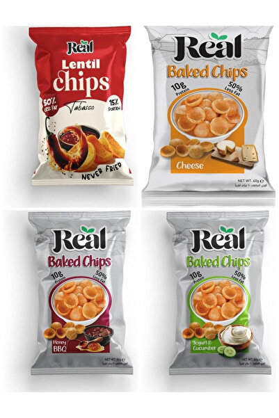 REAL وجبة خفيفة من البطاطس المخبوزة والعدس - نكهات الجبن، والعسل، والزبادي، و...