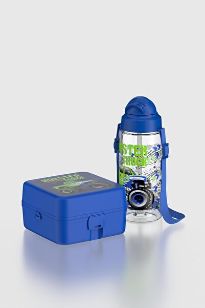 Renga Leya Monster Truck Patterned Pp Children's Lunch Box and Water Bottle Set 192013 Blue