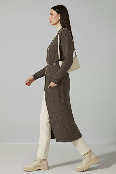 benguen Πλεκτή Ζακέτα Μακρύ Πλεκτό Μοτίβο R2817 Βιζόν