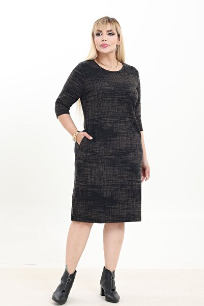 modayız Ελαστικό χειμερινό φόρεμα μεγάλου μεγέθους με μοτίβο διπλής τσέπης 37D-2741