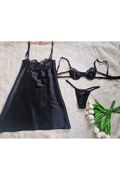 LİA Underwear طقم ملابس نوم من الساتان مكون من 3 قطع