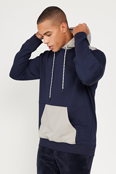 ALTINYILDIZ CLASSICS Navy Blue Standard Fit Regular Cut Hooded Pocket Sweatshirt