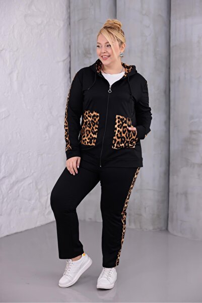 Siyezen Plus Size Leopard Detailed Cotton Suit