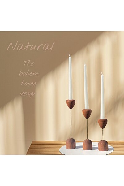 THE BOHEMM Ahşap 3lü Şamdan set (Mumlar Hediye )