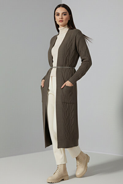 benguen Πλεκτή Ζακέτα Μακρύ Πλεκτό Μοτίβο R2817 Βιζόν