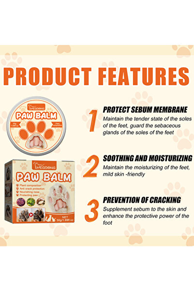 YEGBONG 50g Dog Paw Balm Pet Paw Wax Moisturizer Paw Pad Lotion Protects Heals Dry Cracked Damaged Foot Pad