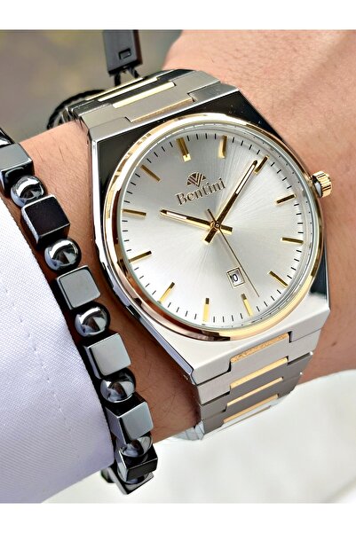 Bentini Men's Wrist Watch with Calendar – Steel Band, 3 Atm Water Resistant, 2-Year Warranty, Gift Bracelet