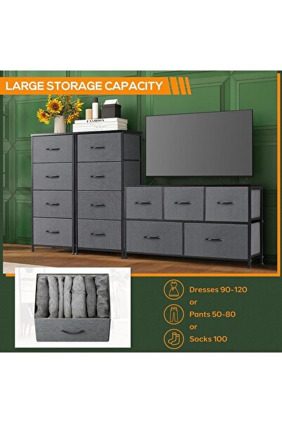 Gogoya 4-Drawer Fabric Dresser Storage Tower with Steel Frame and Wooden Top (Gray)