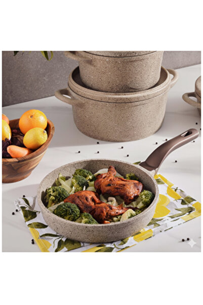 ozo Premium Beige Wave Oven Safe Die Cast Non-stick Cookware Set Made in Turkiye | 3556