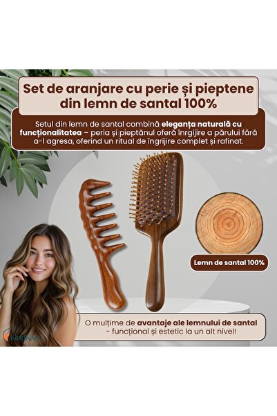 KindKare Sandalwood brush and comb set, 100%, brushing and detangling