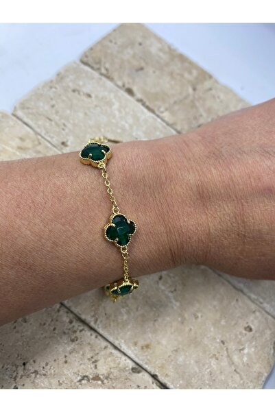 Byoz store سوار من الخرز الزجاجي الفولاذي على شكل ورقة البرسيم الخضراء