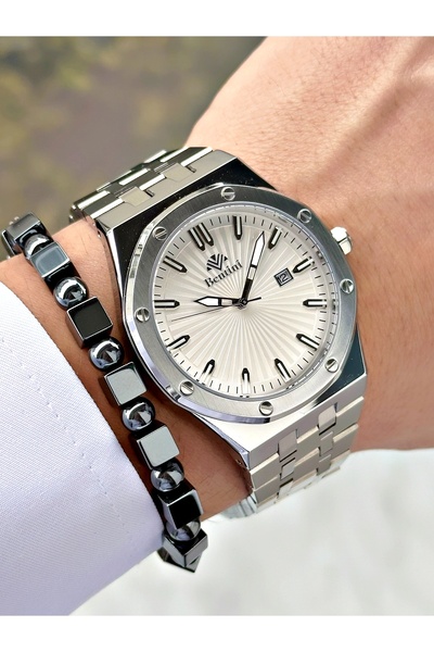 Bentini ساعة يد رجالية مع تقويم – سلك فولاذي، مقاومة للماء حتى 3 ATM، ضمان لمدة عامين، سوار هدية