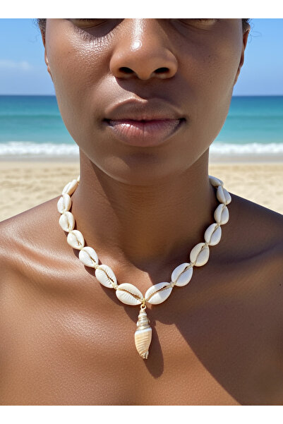 SOFT Doğal Deniz Kabuğu Kolye Altın Kaplama Spiral Shell Uçlu Choker El Yapım...