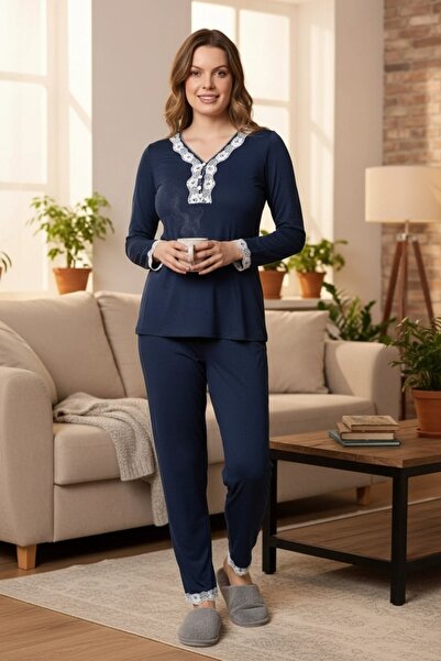 gigigiyim Lace Detailed Bamboo Fabric Women's Pajama Set